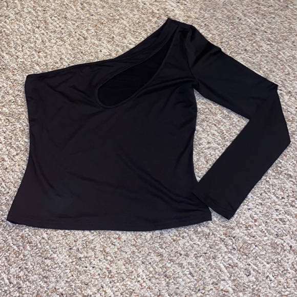 Long sleeve top one arm bought from shein size Large. Mesh design on front. - Picture 1 of 4